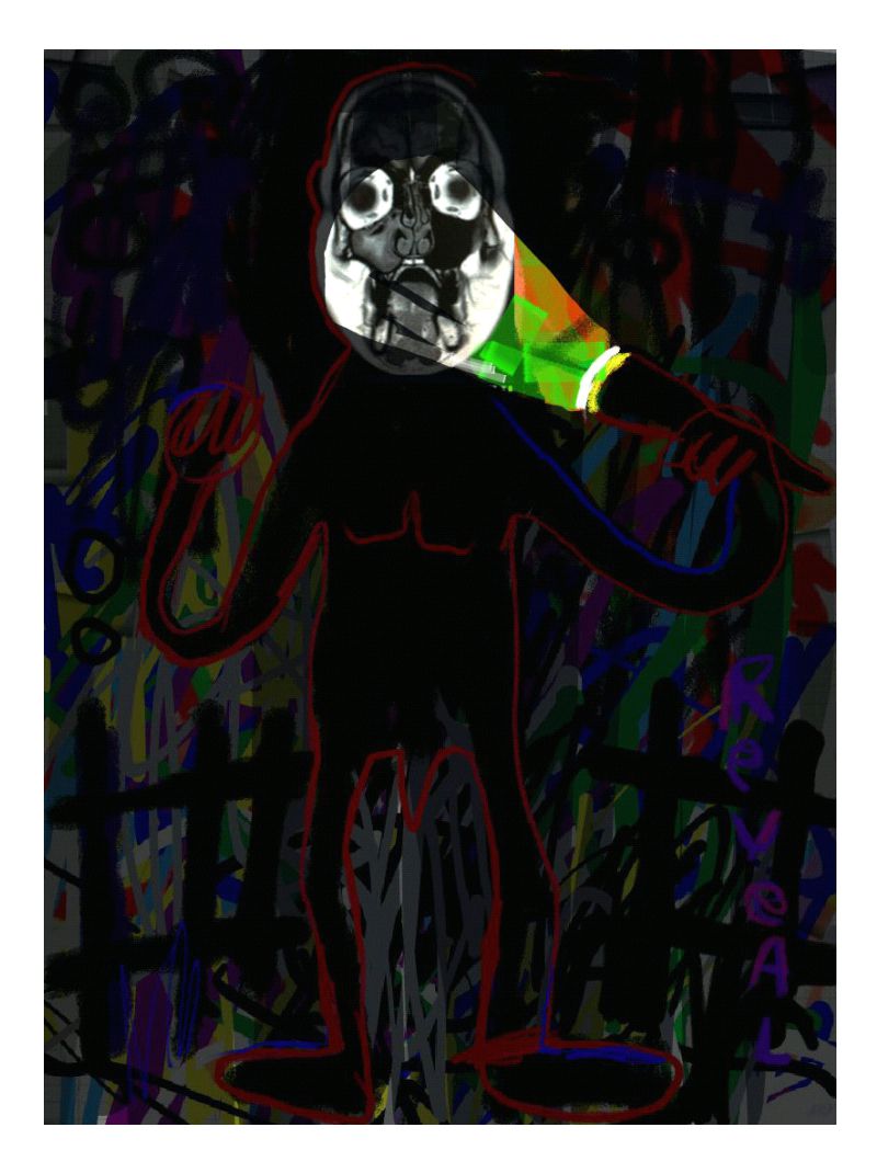 In the night they would dance in front of a giant chicken who sang - art print, by Eugene Ankomah